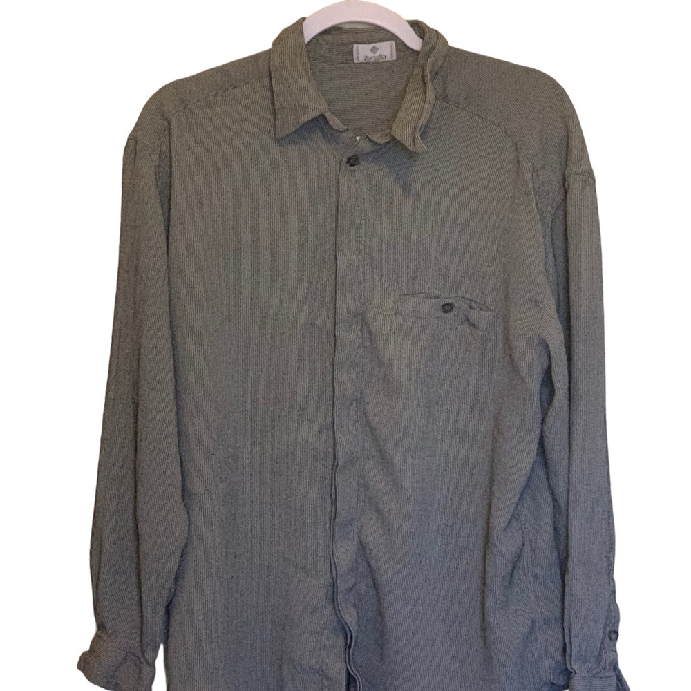 Zanella Men's L Shirt Long Sleeve Hidden Button Black/Gray Stripe Made In Italy